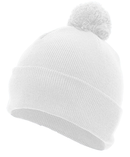 Knit Fold Over Pom-Pom Beanie - White