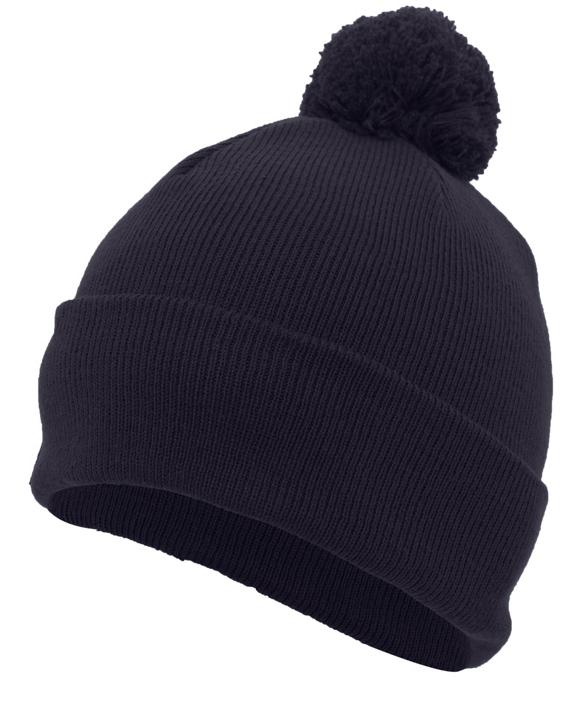 Knit Fold Over Pom-Pom Beanie - Navy