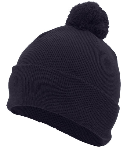 Knit Fold Over Pom-Pom Beanie - Navy