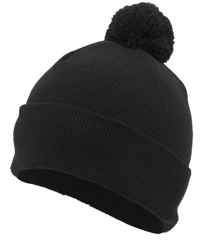 Knit Fold Over Pom-Pom Beanie - Black