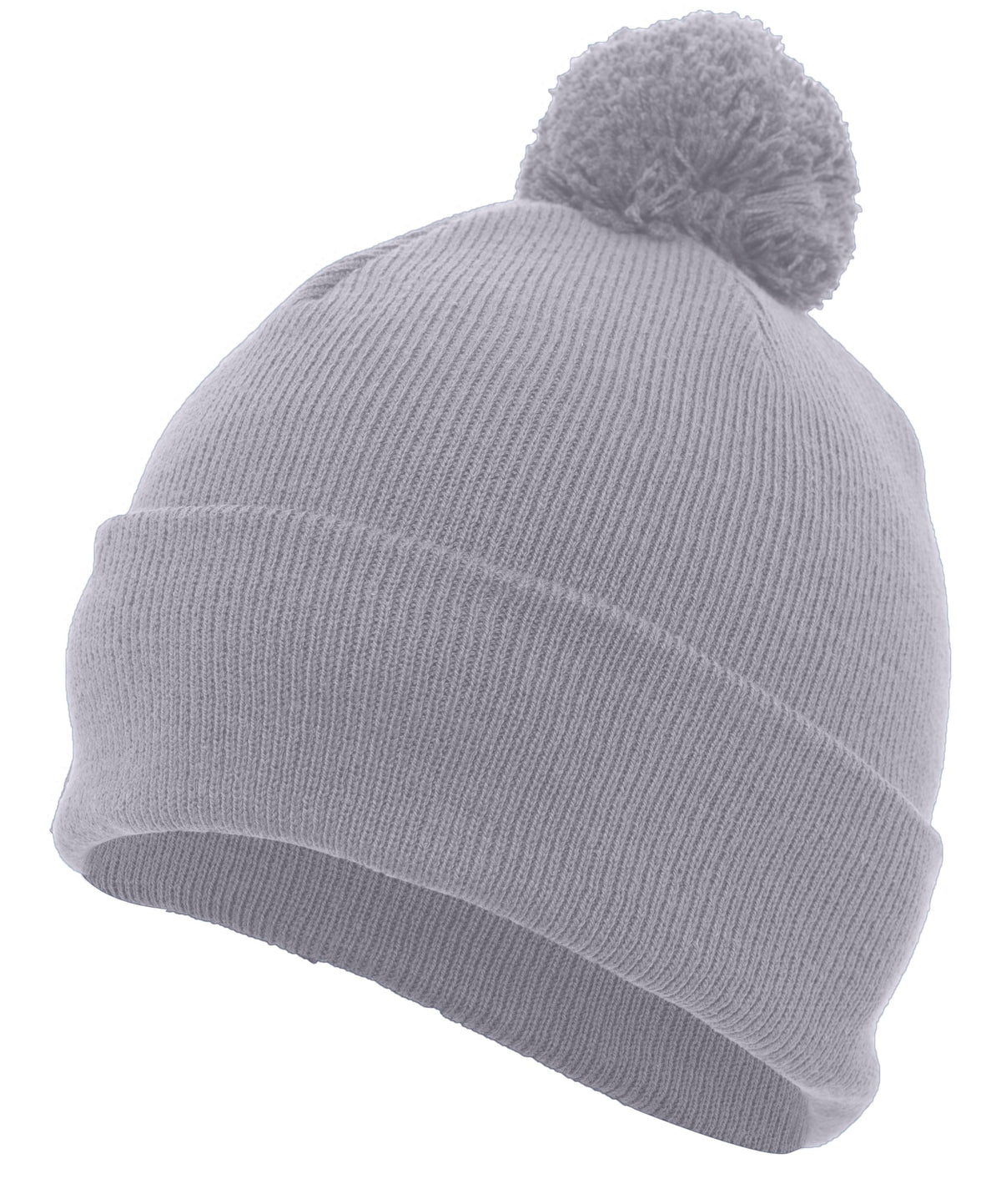 Knit Fold Over Pom-Pom Beanie - Silver
