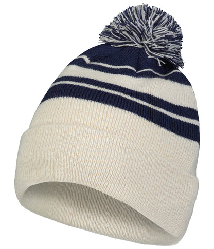 Knit Fold Over Pom-Pom Beanie - Oat/Navy
