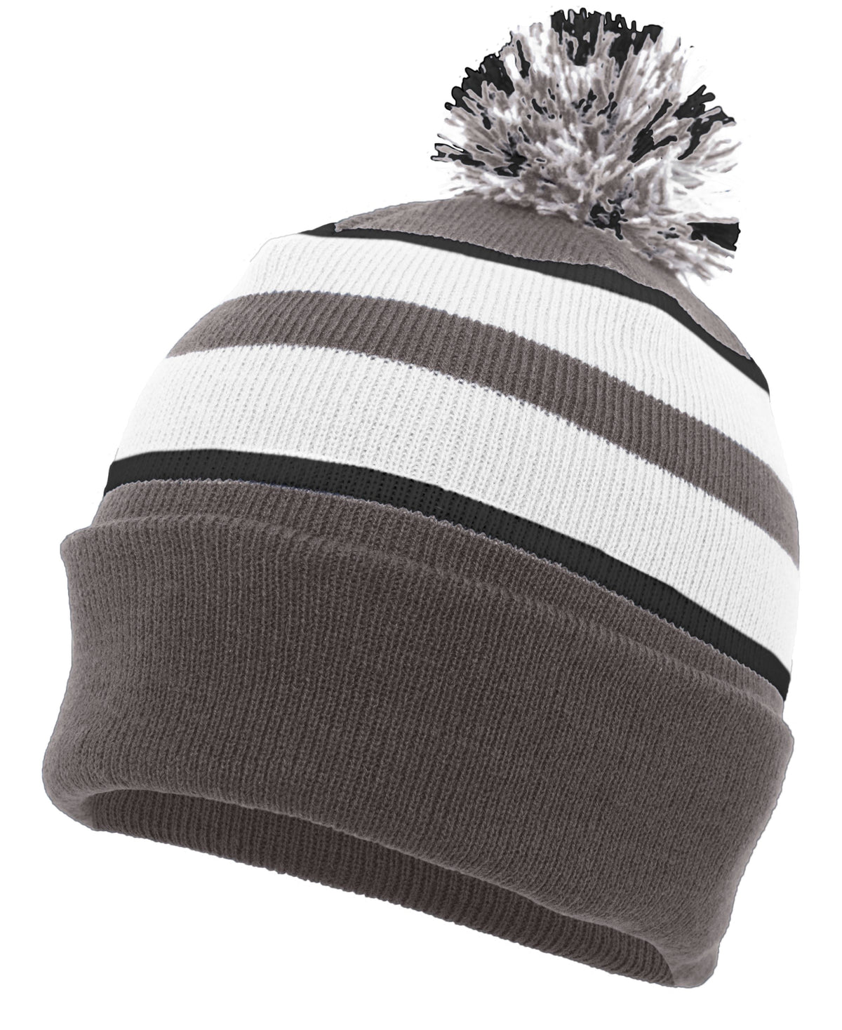 Knit Fold Over Pom-Pom Beanie - Graphite/White/Black