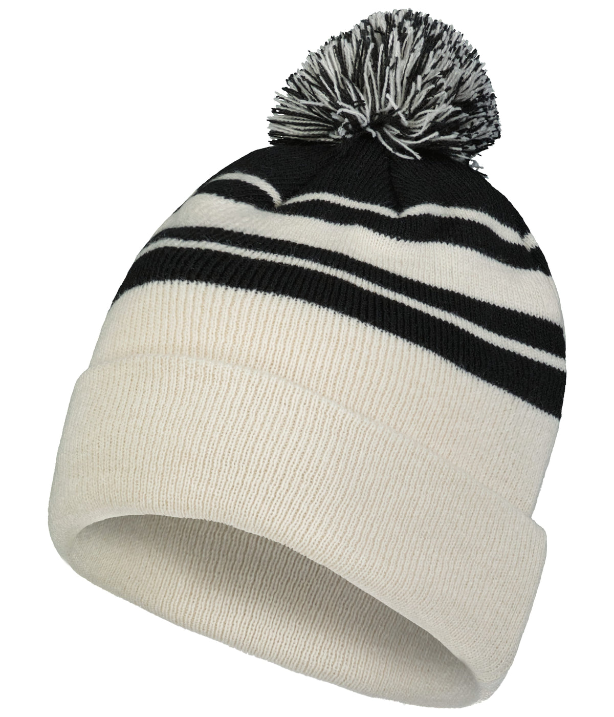 Knit Fold Over Pom-Pom Beanie - Oat/Black