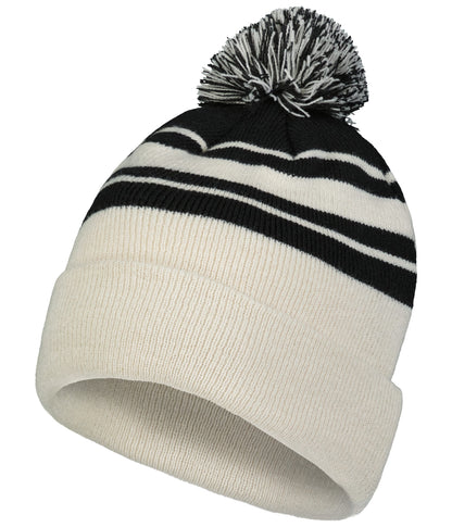 Knit Fold Over Pom-Pom Beanie - Oat/Black