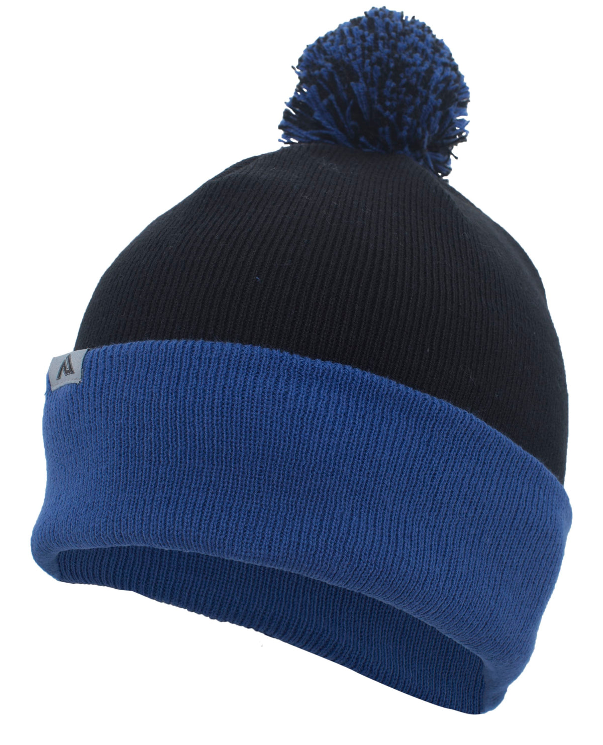Knit Fold Over Pom-Pom Beanie - Black/Royal