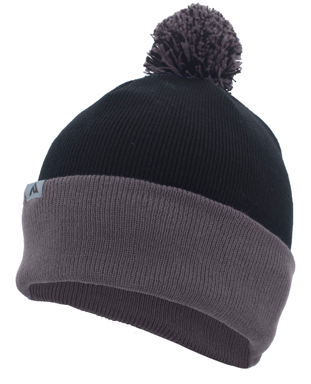 Knit Fold Over Pom-Pom Beanie - Black/Graphite