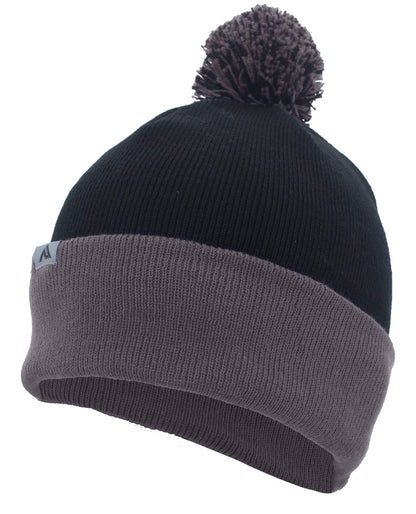 Knit Fold Over Pom-Pom Beanie - Black/Graphite
