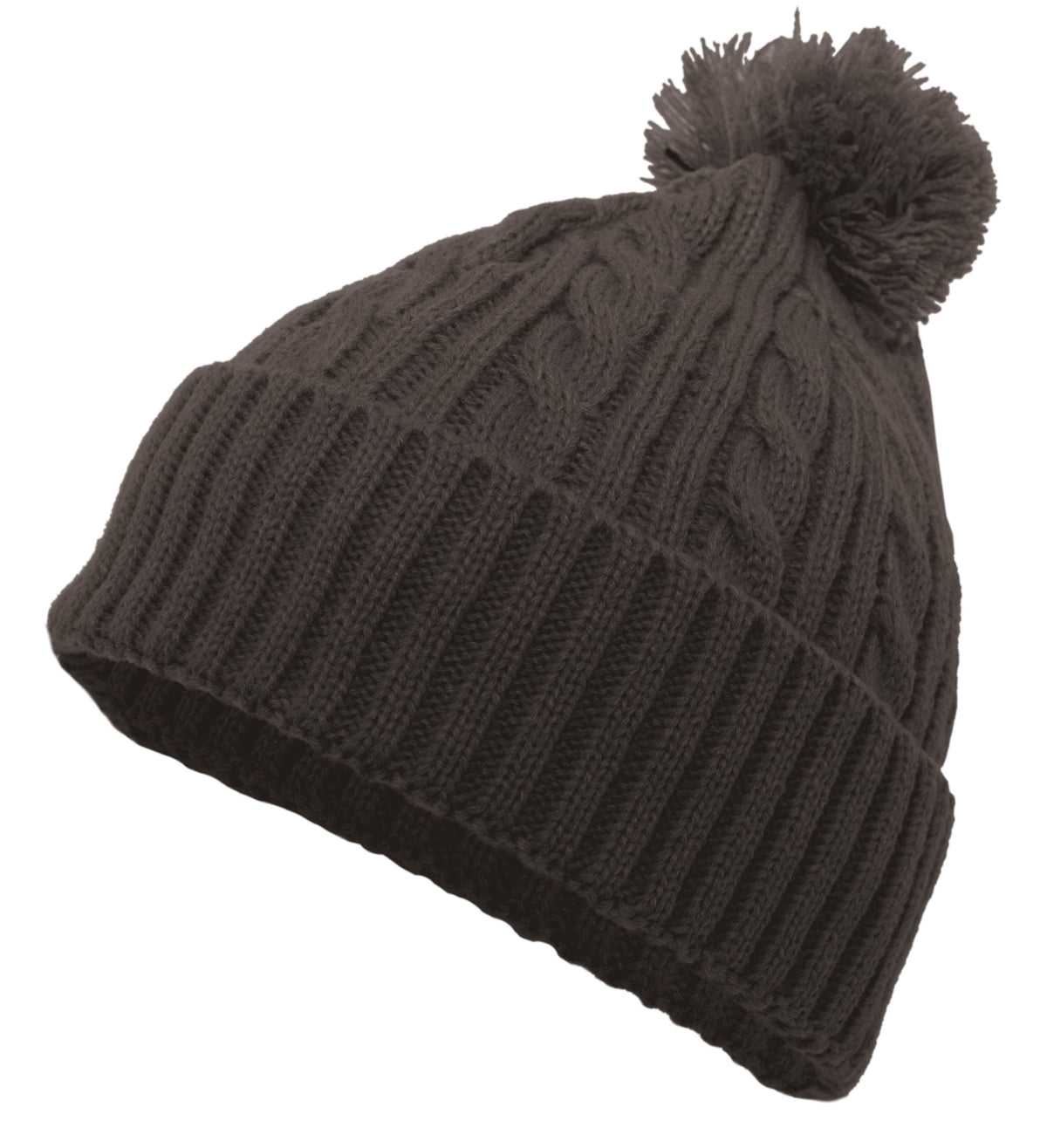 Cable Knit Pom-Pom Beanie - Graphite