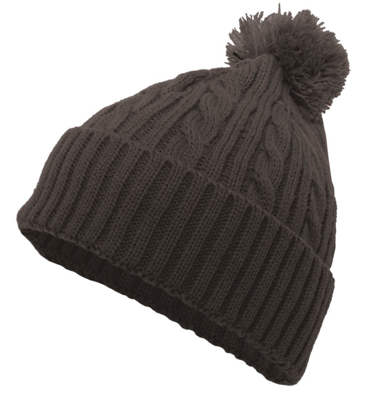 Cable Knit Pom-Pom Beanie - Graphite