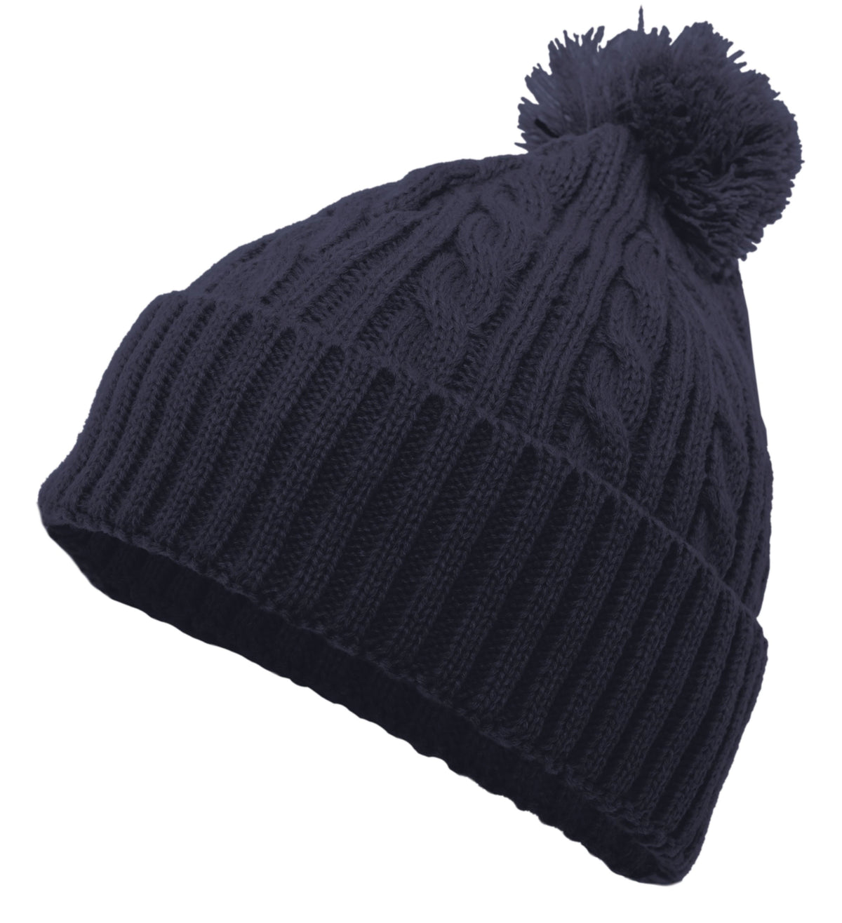 Cable Knit Pom-Pom Beanie - Navy