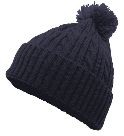 Cable Knit Pom-Pom Beanie - Navy