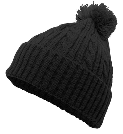 Cable Knit Pom-Pom Beanie - Black