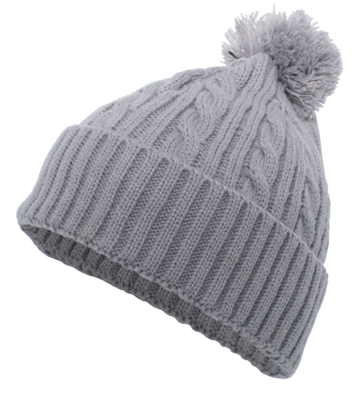Cable Knit Pom-Pom Beanie - Silver