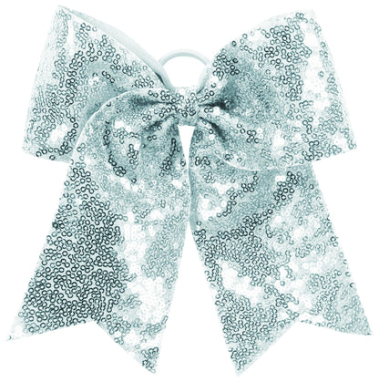 Sequin Cheer Hair Bow - Silver Grey