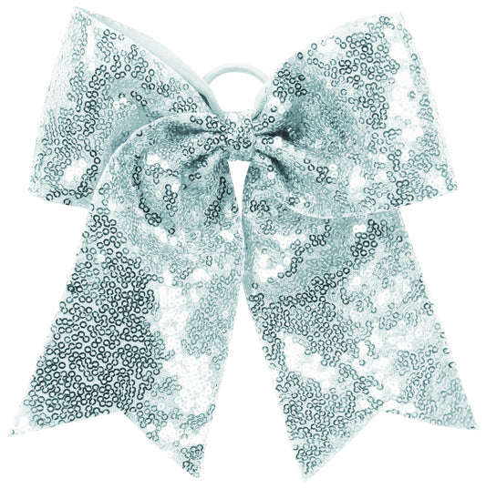 Sequin Cheer Hair Bow - Silver Grey