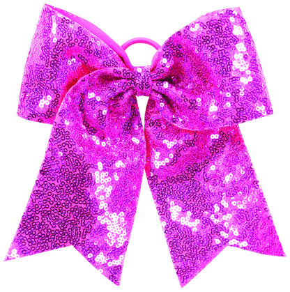 Sequin Cheer Hair Bow - Power Pink