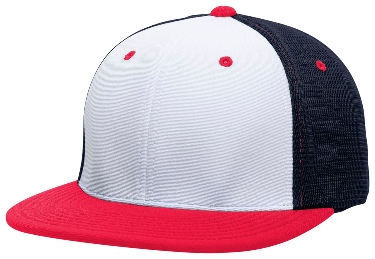 Premium M2 Performance Trucker Flexfit® Cap - White/Navy/Red