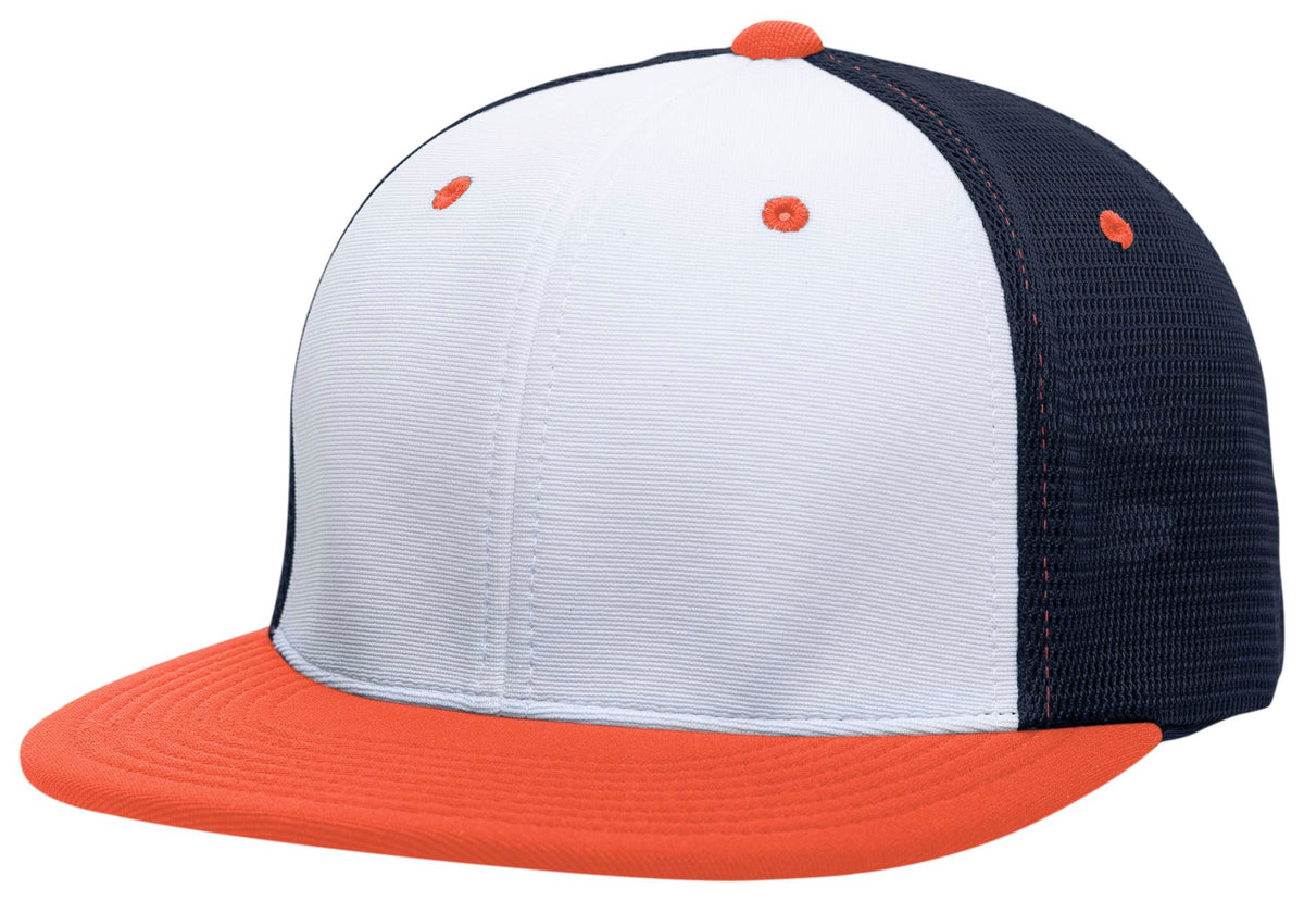 Premium M2 Performance Trucker Flexfit® Cap - White/Navy/Orange