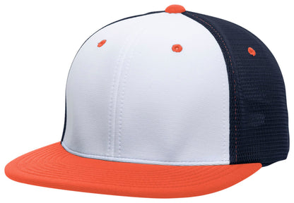 Premium M2 Performance Trucker Flexfit® Cap - White/Navy/Orange
