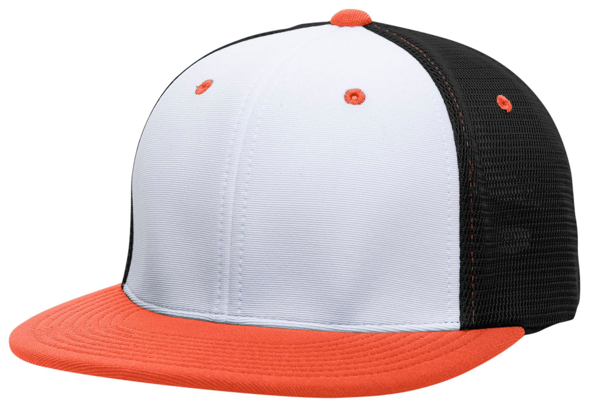 Premium M2 Performance Trucker Flexfit® Cap - White/Black/Orange