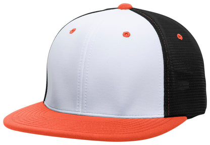 Premium M2 Performance Trucker Flexfit® Cap - White/Black/Orange