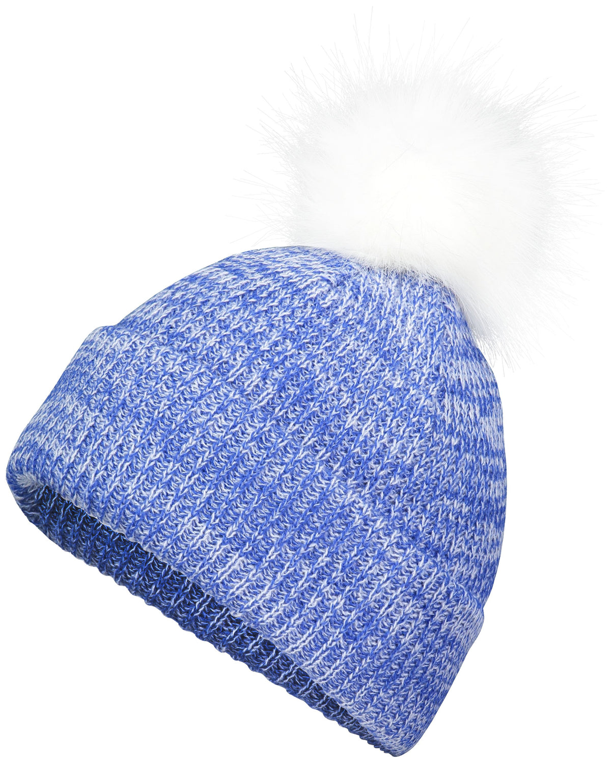Faux Fur Pom Beanie - Royal/White