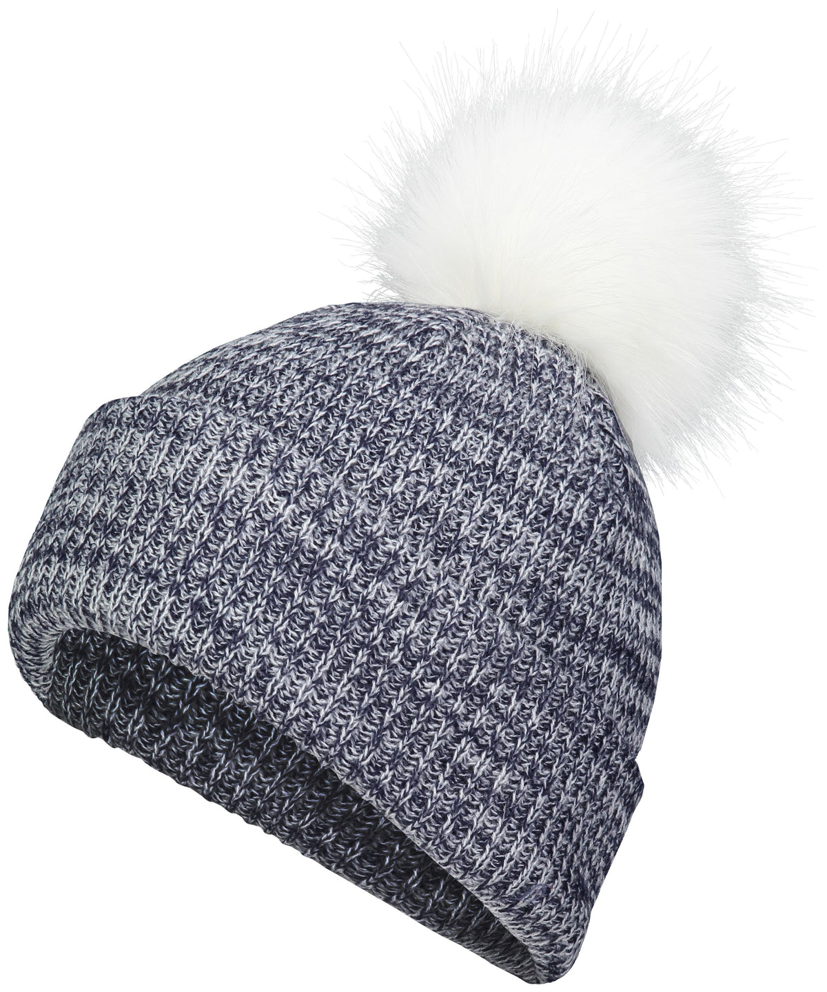 Faux Fur Pom Beanie - Navy/White