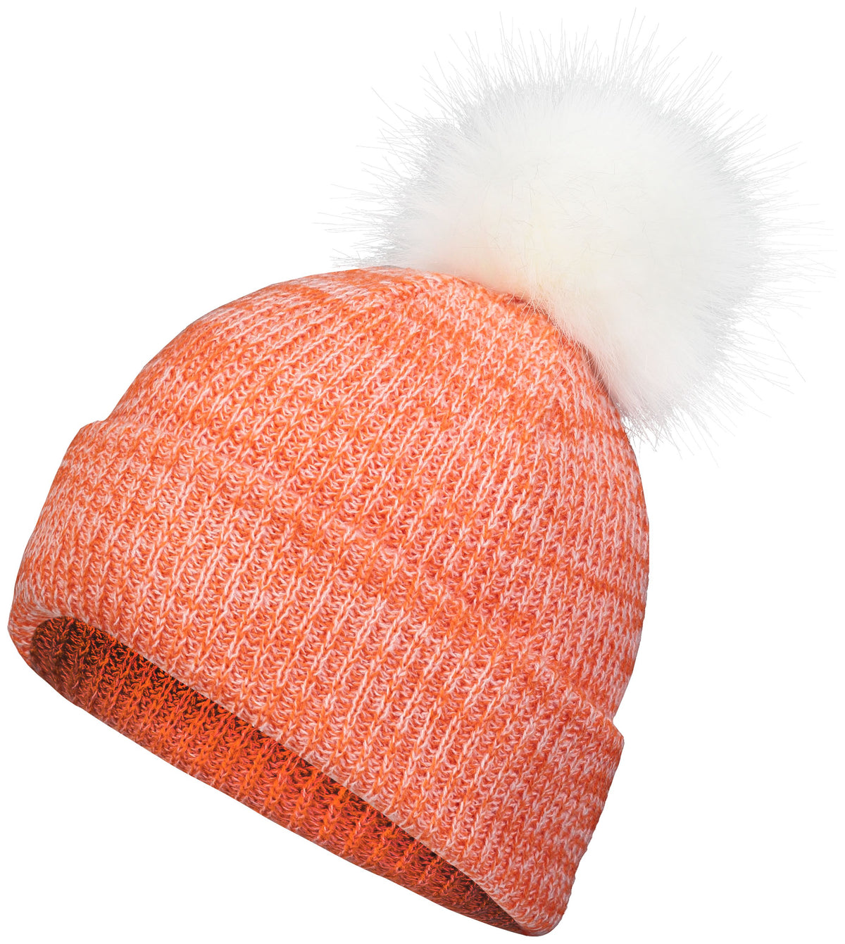 Faux Fur Pom Beanie - Orange/White