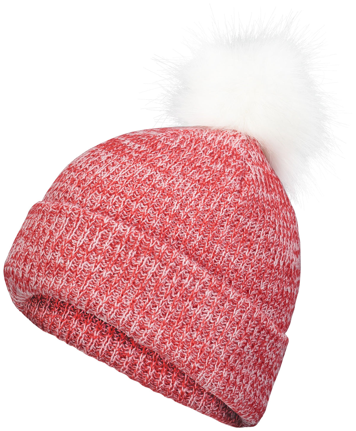 Faux Fur Pom Beanie - Red/White