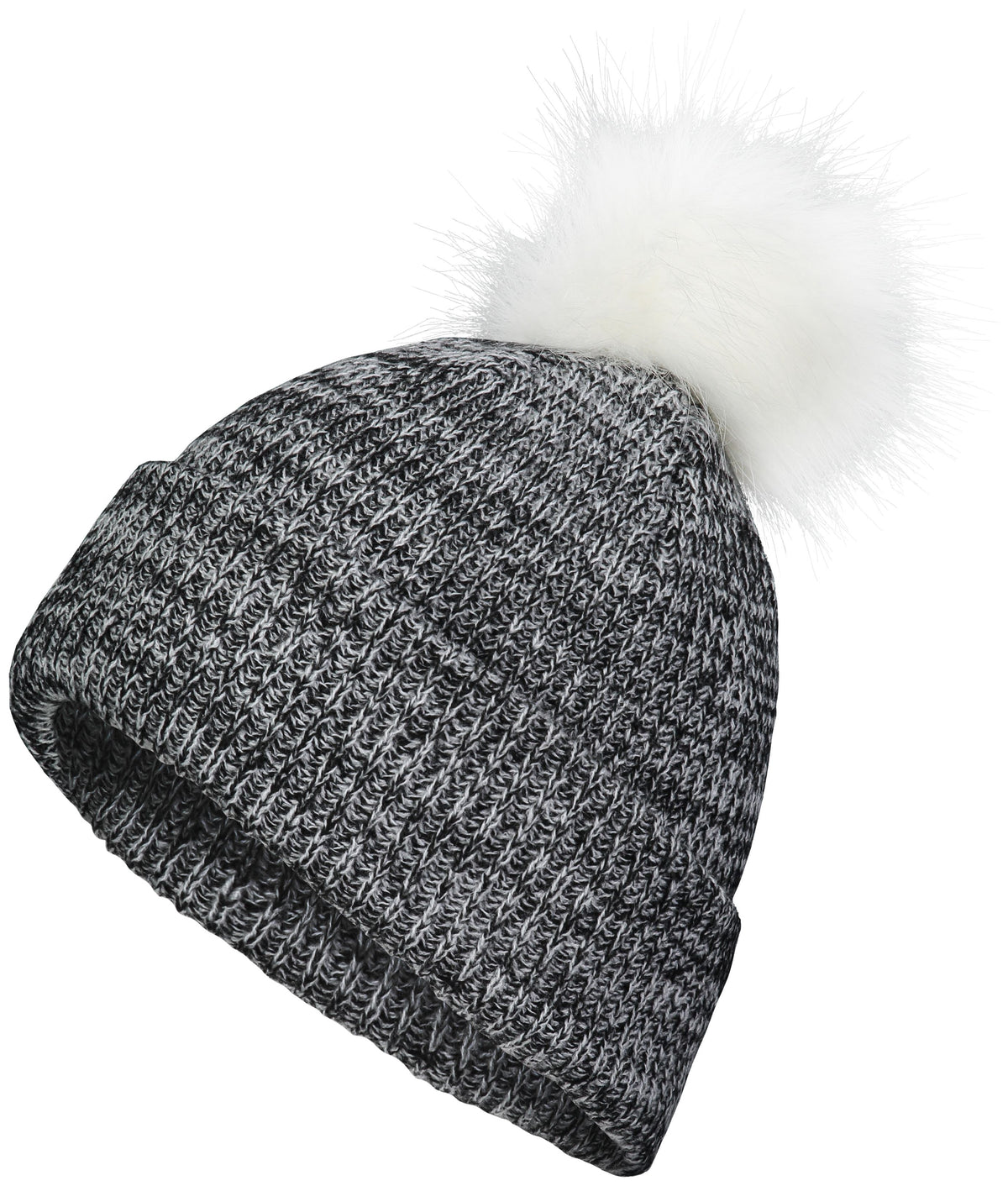 Faux Fur Pom Beanie - Black/White