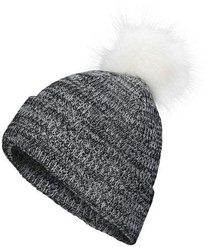 Faux Fur Pom Beanie - Black/White