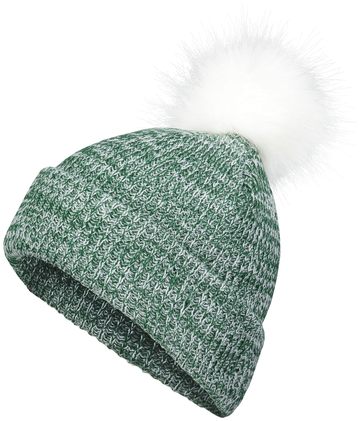 Faux Fur Pom Beanie - Dark Green/White