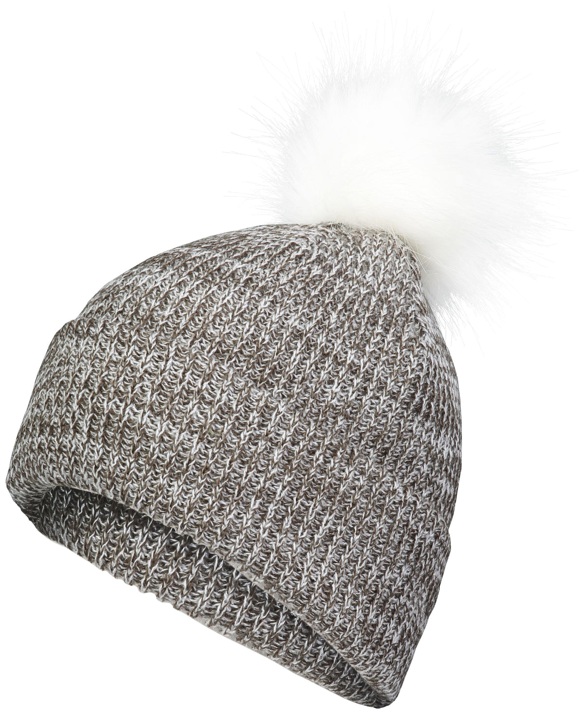 Faux Fur Pom Beanie - Brown/White