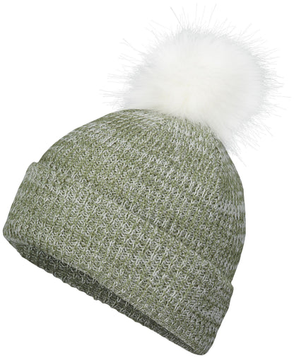 Faux Fur Pom Beanie - Loden/White