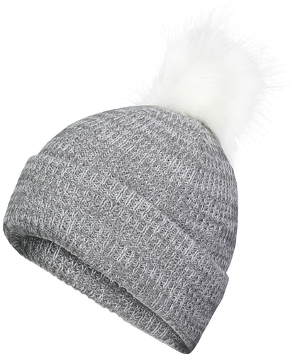 Faux Fur Pom Beanie - Graphite/White