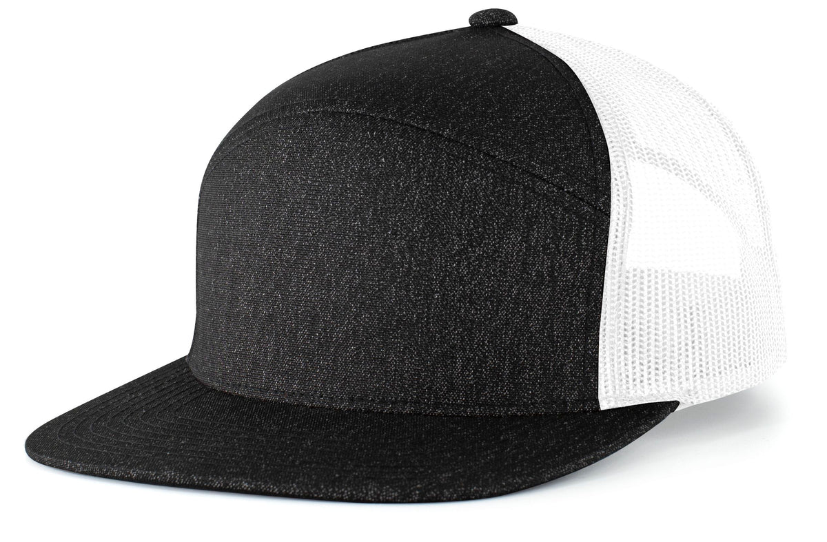 Heather 6-Panel Arch Trucker Snapback Cap - Black Heather/White