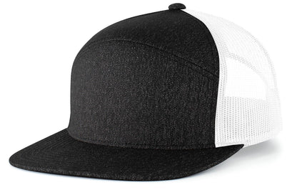 Heather 6-Panel Arch Trucker Snapback Cap - Black Heather/White