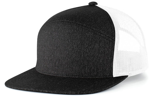 Heather 6-Panel Arch Trucker Snapback Cap - Black Heather/White