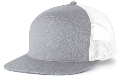 Heather 6-Panel Arch Trucker Snapback Cap - Grey Heather/White