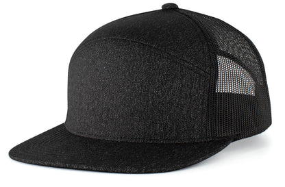 Heather 6-Panel Arch Trucker Snapback Cap - Black Heather/Black