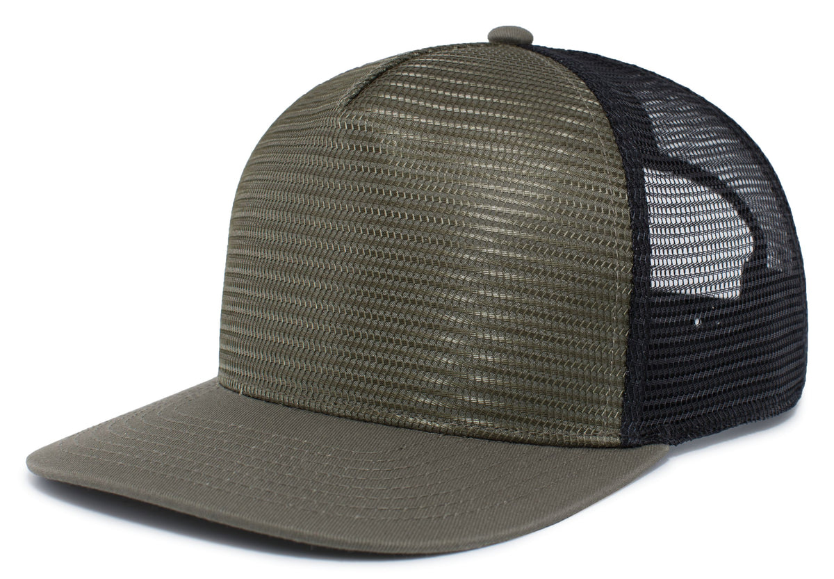 5-Panel Mesh Overlay Trucker Snapback - Loden/Black