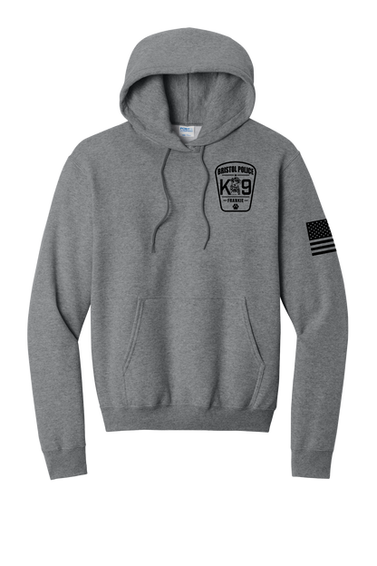 K9 Frankie Core Fleece Pullover Hooded Sweatshirt -Graphtec Heather (Black Print) Flag