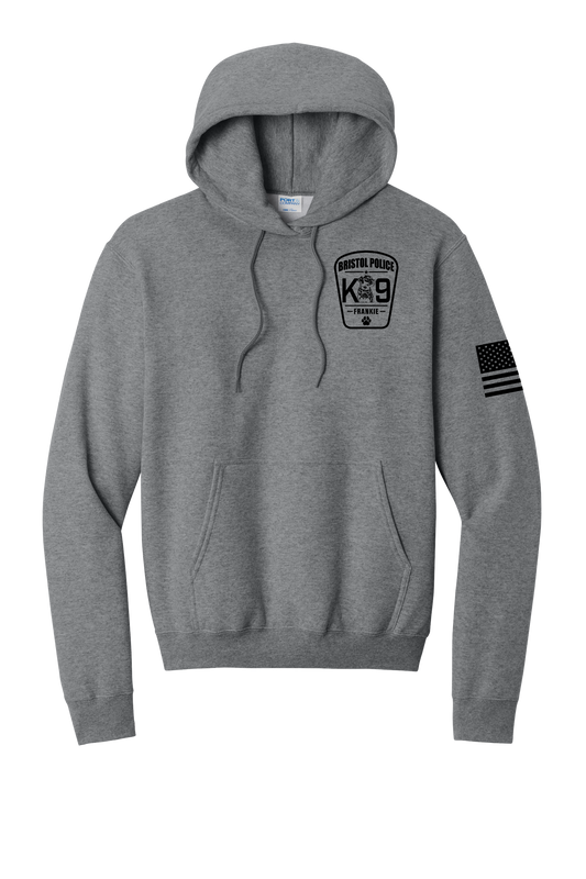 K9 Frankie Core Fleece Pullover Hooded Sweatshirt -Graphite Heather (Black Print) Flag