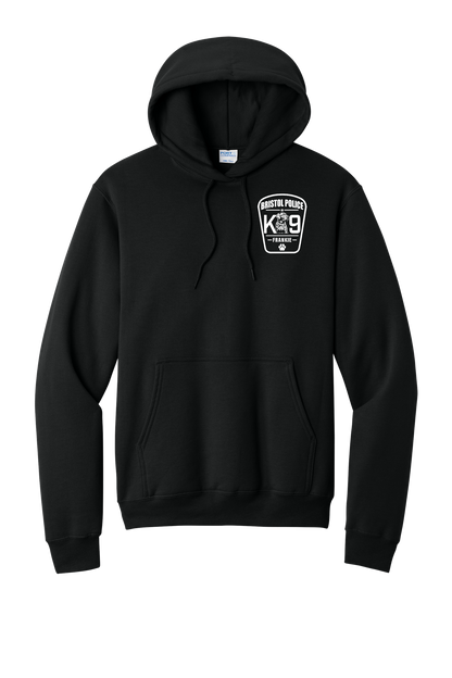 K9 Frankie Core Fleece Pullover Hooded Sweatshirt -Black (White Print)