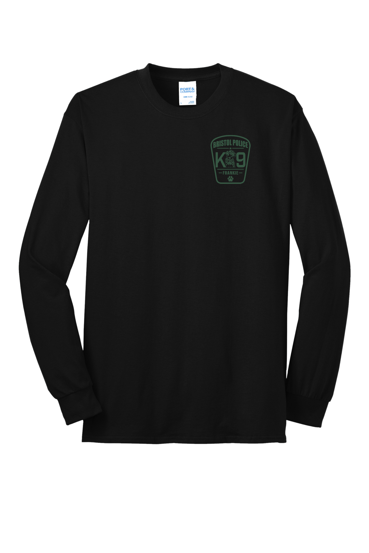 K9 Frankie Long Sleeve Core Blend T-shirt -Black (Forest Green Print)