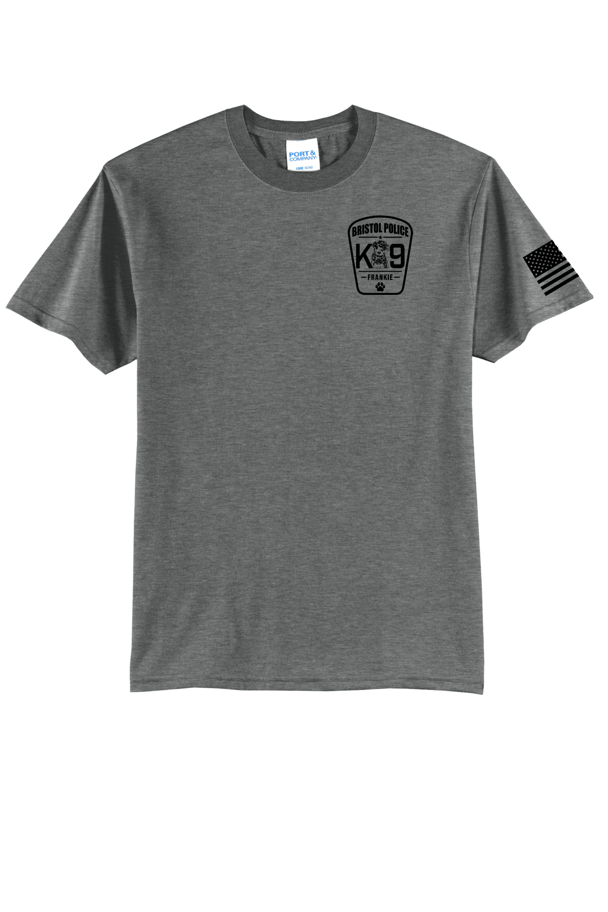 K9 Frankie Core Blend T-shirt -Graphtec Heather (Black Print) Flag