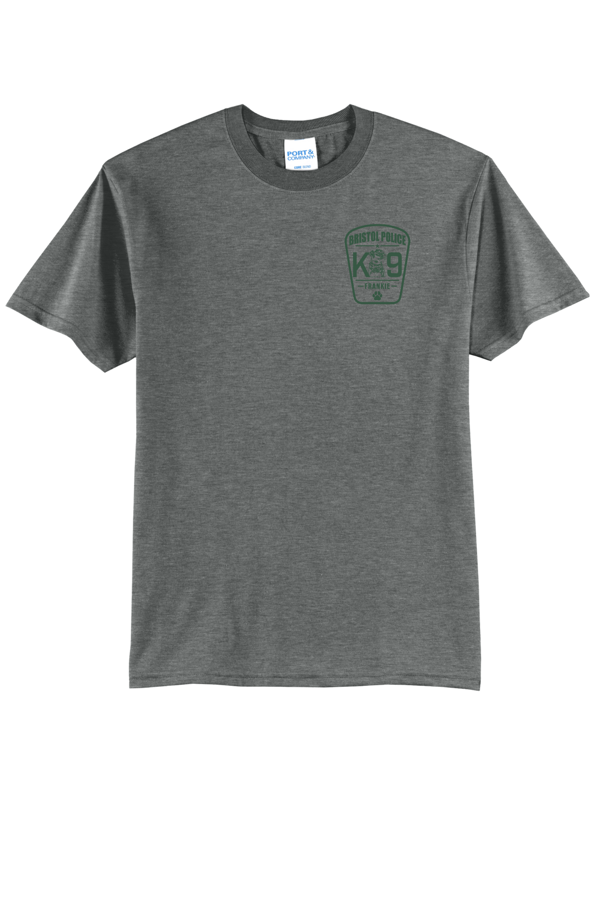K9 Frankie Core Blend T-shirt -Graphtec Heather -(Forest Green Print)