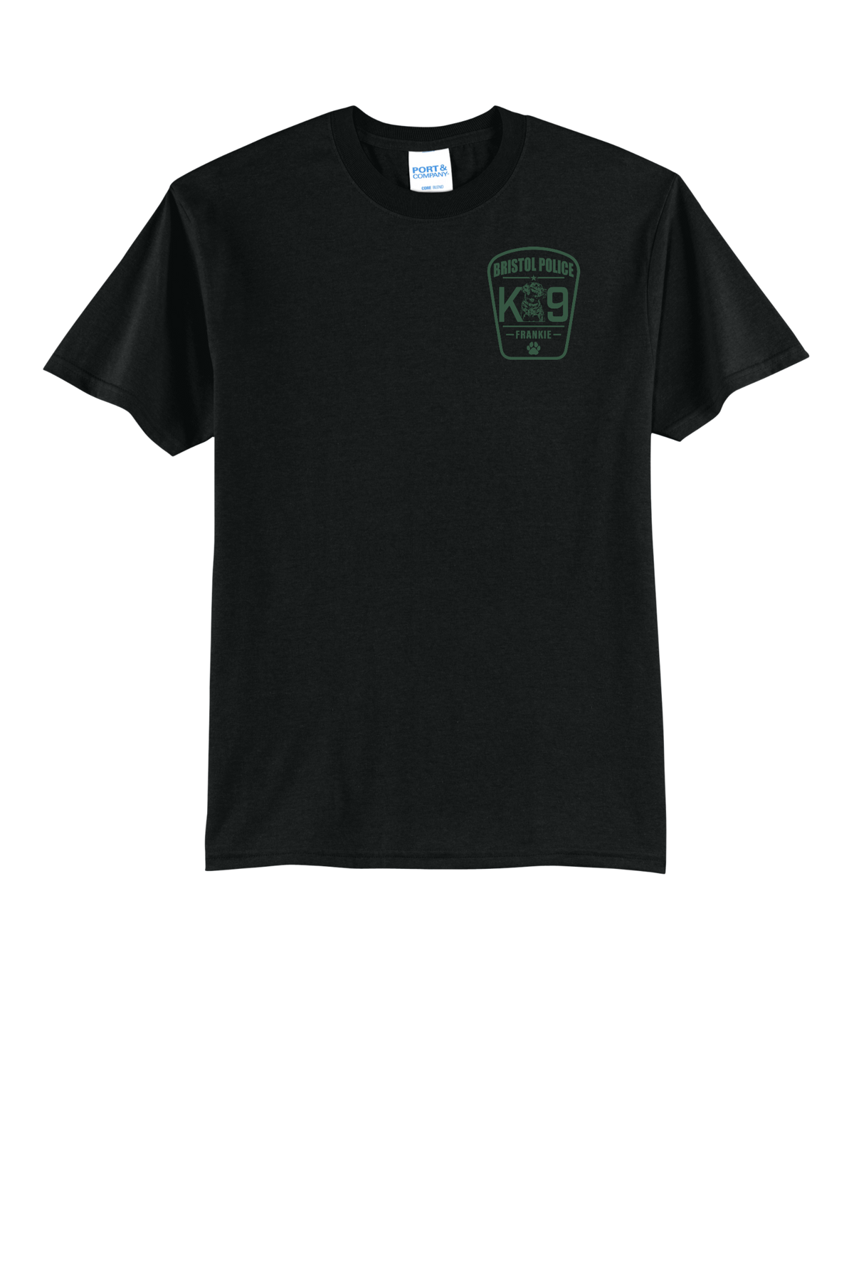 K9 Frankie Core Blend T-shirt -Black (Forest Green Print)