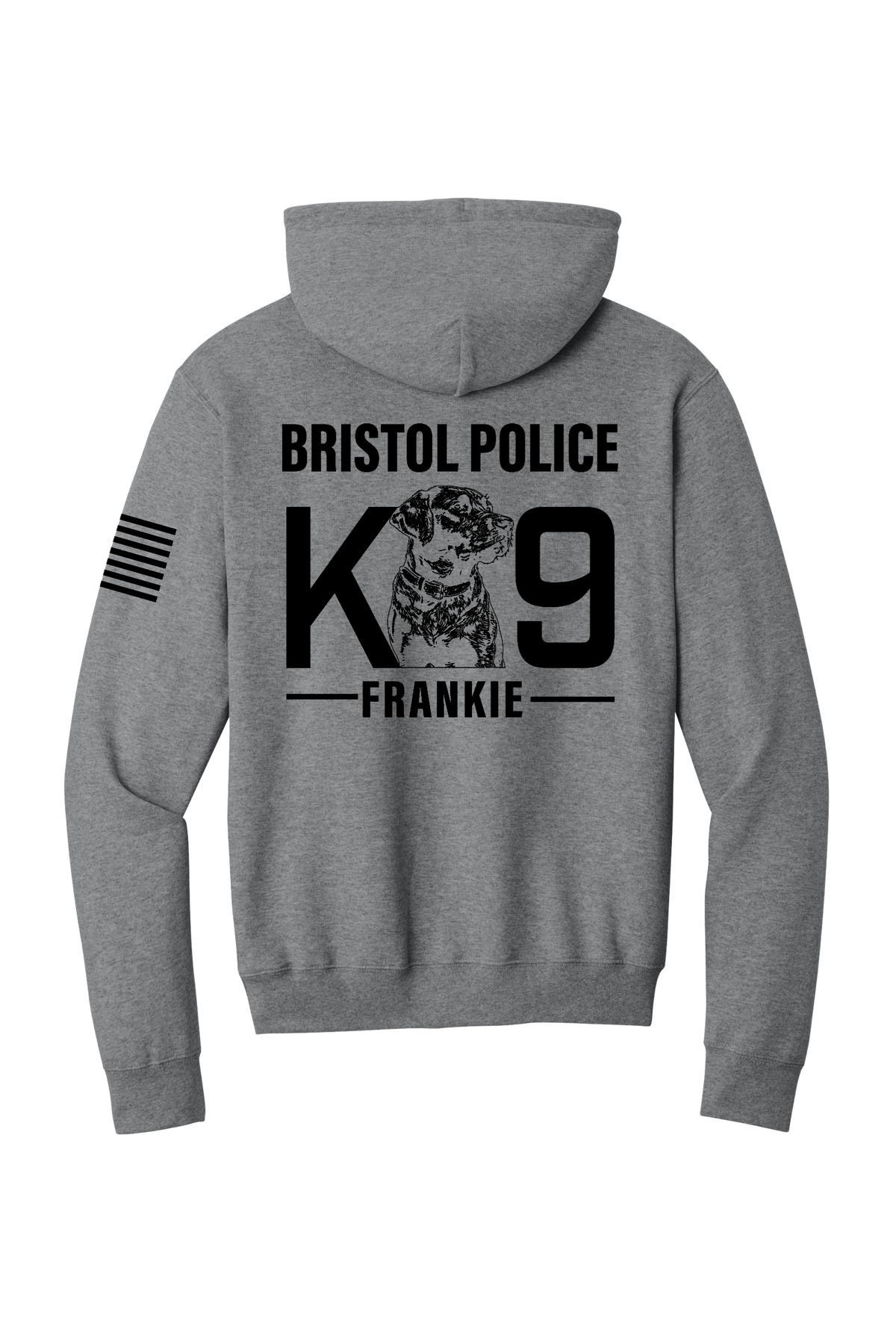 K9 Frankie Core Fleece Pullover Hooded Sweatshirt -Graphtec Heather (Black Print) Flag
